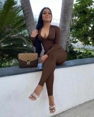 Long Sleeve Hollow Out Ruched Jumpsuit XSF-6016