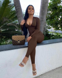 Long Sleeve Hollow Out Ruched Jumpsuit XSF-6016