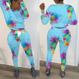 Casual Printed Long Sleeve Stacked Pants 2 Piece Sets TE-4107