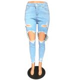 Plus Size Denim Ripped Hole Jeans Pants LX-5006