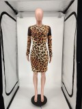 Sexy Leopard Mesh Patchwork Bodycon Dress Without Mask WSM-5206