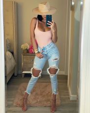 Plus Size Denim Ripped Hole Jeans Pants LX-5006