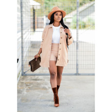 Solid Full Sleeve Coat And Shorts Two Piece Sets BS-1236