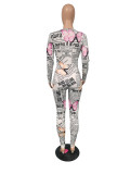Fashion Sexy Print Skinny Long Sleeve Jumpsuit XMF-021