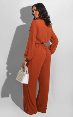 Casual Loose Solid Long Sleeve Jumpsuit Without Belt SFY-190