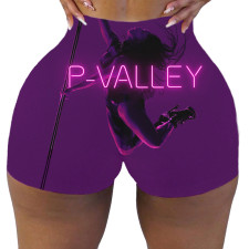 Plus Size Sexy P-VALLEY Letter Print Bodycon Shorts SHD-9441
