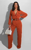 Casual Loose Solid Long Sleeve Jumpsuit Without Belt SFY-190