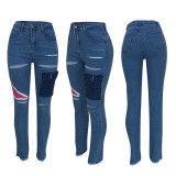 Denim Ripped Hole Skinny Jeans Pants FENF-012