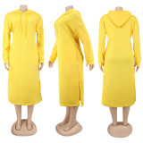 Solid Long Sleeve Split Hoodie Dress SFY-179