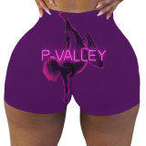 Plus Size Sexy P-VALLEY Letter Print Bodycon Shorts SHD-9441