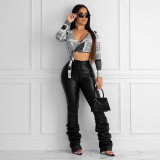 Plus Size PU Leather Skinny Stacked Pants LSD-8619