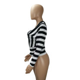 Plus Size Casual Striped V Neck Long Sleeve Tops YIY-5230