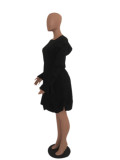 Sexy Solid Ruffled Long Sleeve Mini Dress AWYF-L661