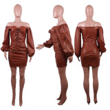 Trendy Sexy Pu Leather Long Sleeve Mini Dress SZF-6058
