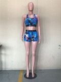 Fashion Print Sports Fitness Vest And Shorts Two Piece Set OLYF-6020