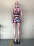 Fashion Print Sports Fitness Vest And Shorts Two Piece Set OLYF-6020