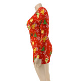 Plus Size Printed Tight Sexy Christmas Rompers OSIF-20880-1