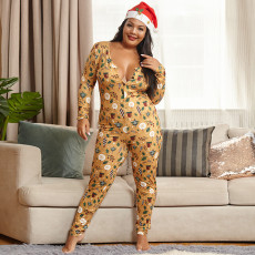 Plus Size 5XL Printed Tight Sexy Christmas Jumpsuit OSIF-20883-1