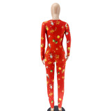 Red Christmas Sexy Tight Printed Jumpsuit OSIF-20888