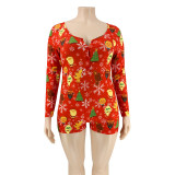 Plus Size Printed Tight Sexy Christmas Rompers OSIF-20880-1