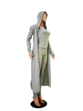 Solid Tank Top+Hooded Long Cloak+Pants 3 Piece Sets TR-1089