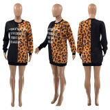Casual Letter Leopard Print Long Sleeve Dress SZF-6050