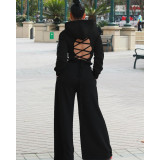 Solid Hooded Backless Wide Leg Pants Two Piece Sets MTY-6356
