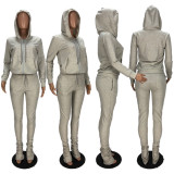 Casual Solid Zipper Hoodies Pants Two Piece Sets XYF-9066
