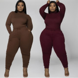 Plus Size 5XL Solid Long Sleeve Two Piece Sets WAF-7113