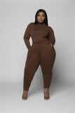 Plus Size 5XL Solid Long Sleeve Two Piece Sets WAF-7113