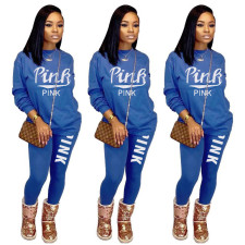 Pink Letter Print Casual Long Sleeve 2 Piece Sets OY-6237