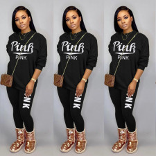 Pink Letter Print Casual Long Sleeve 2 Piece Sets OY-6237