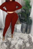 Plus Size Ribbed High Neck Top And Pants Fashion Two Piece Set CQ-086