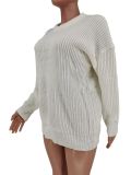 Casual White Loose Sweater ANNF-6021