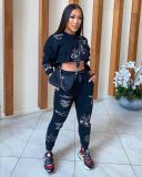 Printed Sweatshirts Long Sleeve Crop Top And Pants Two Piece Set ANNF-6020