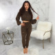 Casual Solid Long Sleeve Two Piece Pants Set SMR-9792