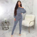 Solid Long Sleeve Sashes One Piece Jumpsuits SMR-9869