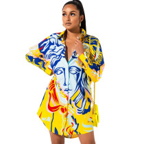 Plus Size Casual Printed Long Sleeve Shirt Dress SMR-9784