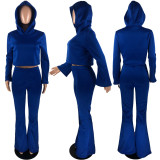 Plus Size 4XL Casual Fashion Solid Color Hoodie And Flared Pants Two Piece Set YSYF-7252