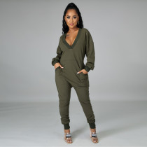 Casual Solid Deep V Neck Long Sleeve Jumpsuits YM-9259