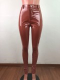 Sexy Bright PU Leather Zipper Split Skinny Pants OSM-6117