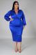 Plus Size 5XL Solid V Neck Bodysuit Midi SKirt 2 Piece Sets BMF-051