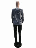 Casual Printed Hoodies+PU Leather Pants 2 Piece Sets SHA-6195