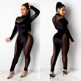 Sexy Velvet Mesh Patchwork Long Sleeve Jumpsuit CHY-1256