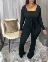 Solid Color Tube Top Flare Jumpsuit And Long Sleeve Coat Two Piece Set XYMF-8044