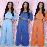 Simple Solid Color Fashion Tube Top And Wide Leg Pants Two Piece Set XYMF-8024