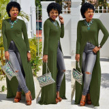 Solid High Split Full Sleeve Long Tops WY-6184