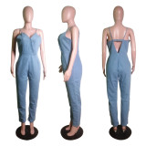 Sexy V Neck Strap Backless Denim Jumpsuits Without Chain WY-6663