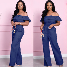 Fashion Solid Color Off Shoulder Top And Pants Set XYMF-8036