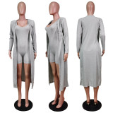 Solid Full Sleeve Long Cloak+Sleeveless Romper 2 Piece Sets WY-6682